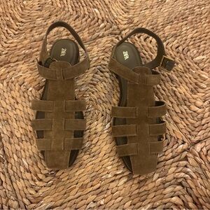 Zara Brown Suede Strappy Slingback Sandals